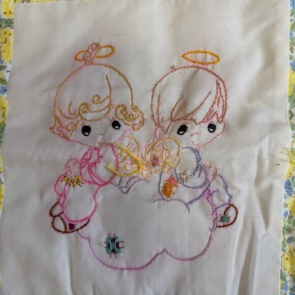 9 Panel Hand Embroidered Handsewn Baby Blanket Precious Moments Rabbit Duck Bear - Picture 5 of 12